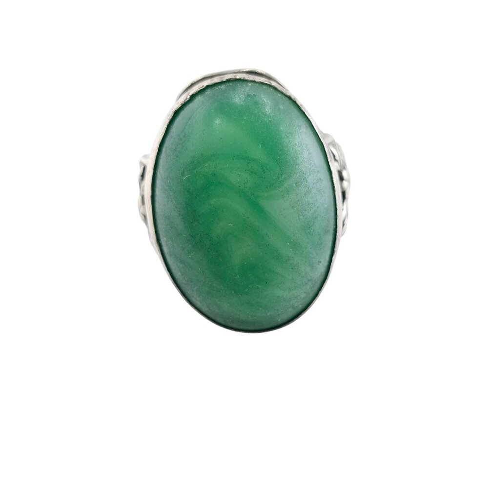 Vintage Decorative Silvertone Glass or Tourmaline Fancy Shank Ring 6.5 (A7077)